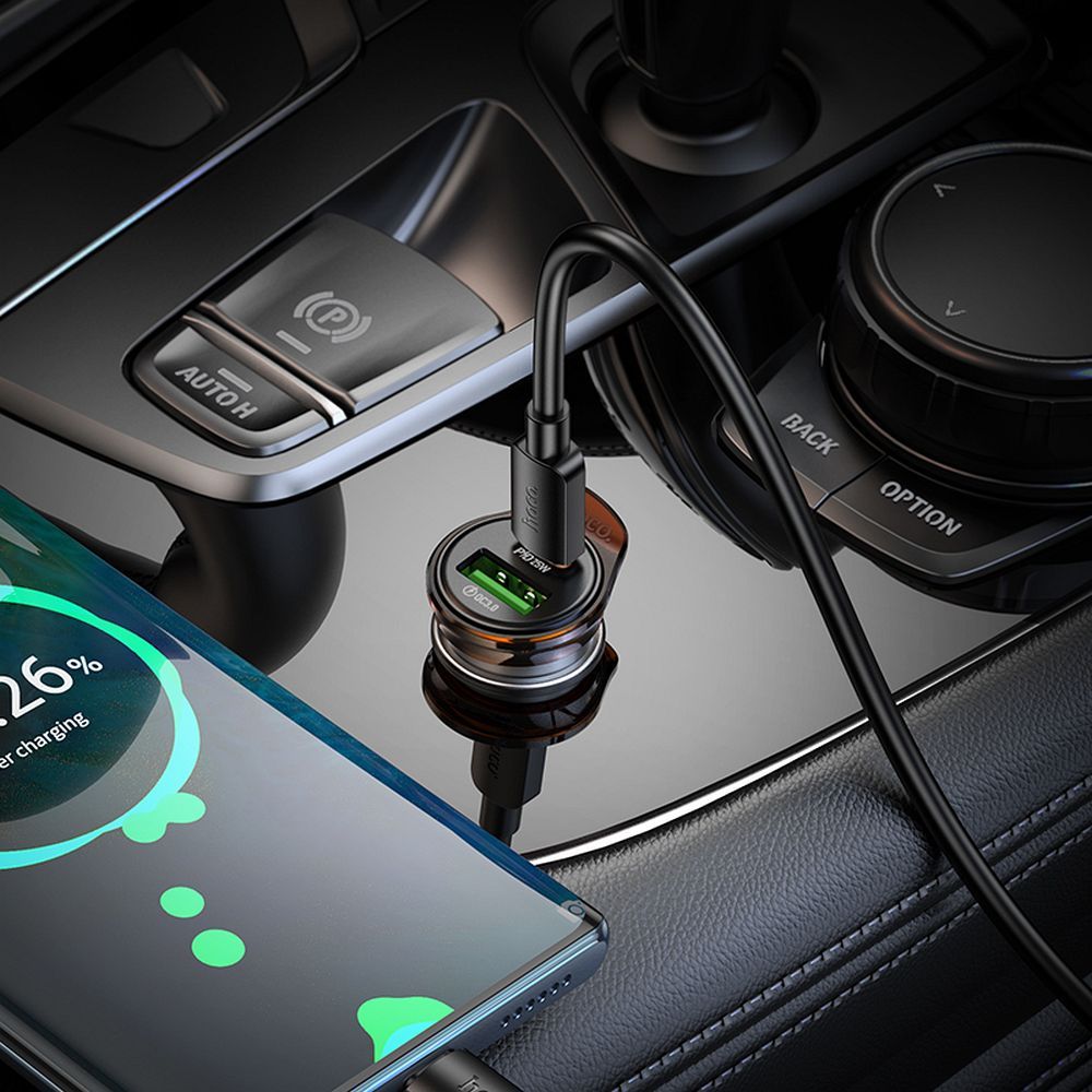 HOCO NZ16A Car Charger, 43W, 3A, 1 x USB-A - 1 x USB-C, Gray