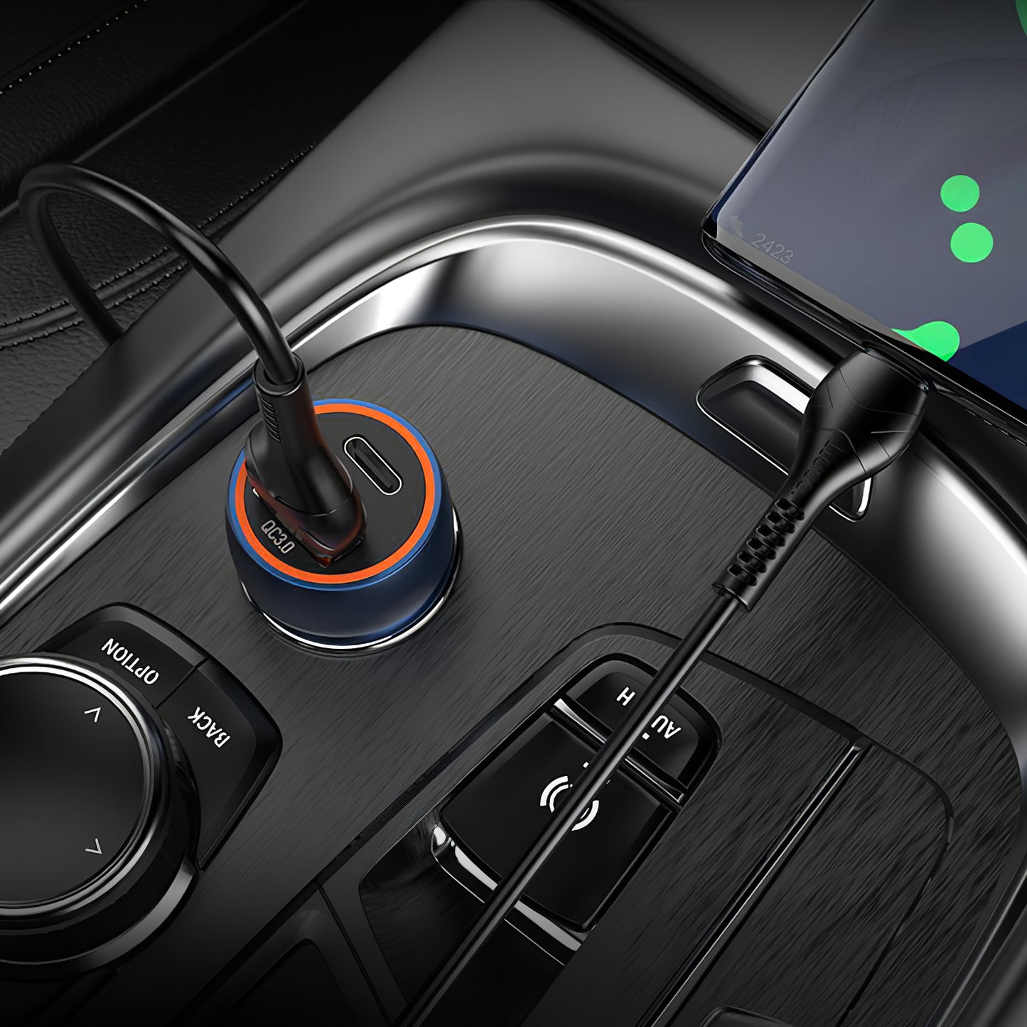 Chargeur de voiture HOCO Z46A, 20W, 3A, 1 x USB-A - 1 x USB-C, Bleu