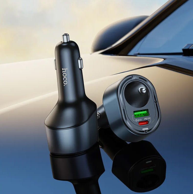 Auto-Ladegerät HOCO Z56, 35W, 3A, 1 x USB-A - 1 x USB-C - 1 x Zigarettenanzünder-Verlängerung, Schwarz