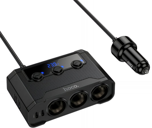 Chargeur de voiture HOCO Z64, 15.5W, 3.1A, 2 x USB-A - 2 x USB-C - 3 x Extension Allume-cigare, Noir