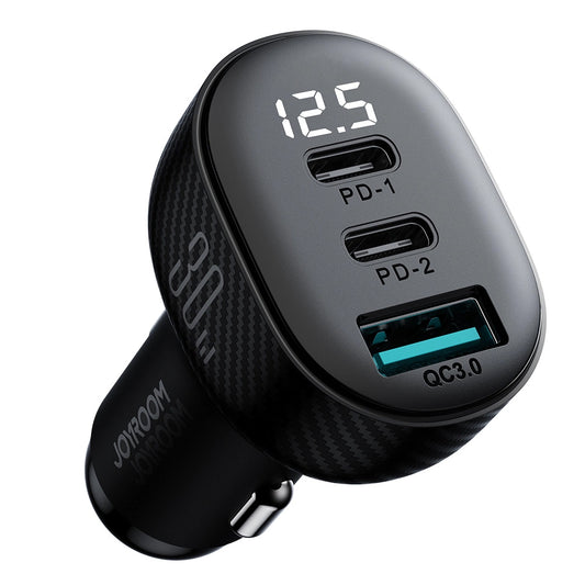 Caricabatterie Auto Joyroom JR-CCD04, 30W, 3A, 1 x USB-A - 2 x USB-C, Nero