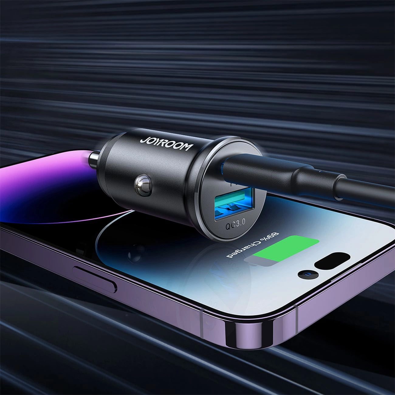 Chargeur de voiture Joyroom JR-CCN05, 30W, 3A, 1 x USB-A - 1 x USB-C, Noir