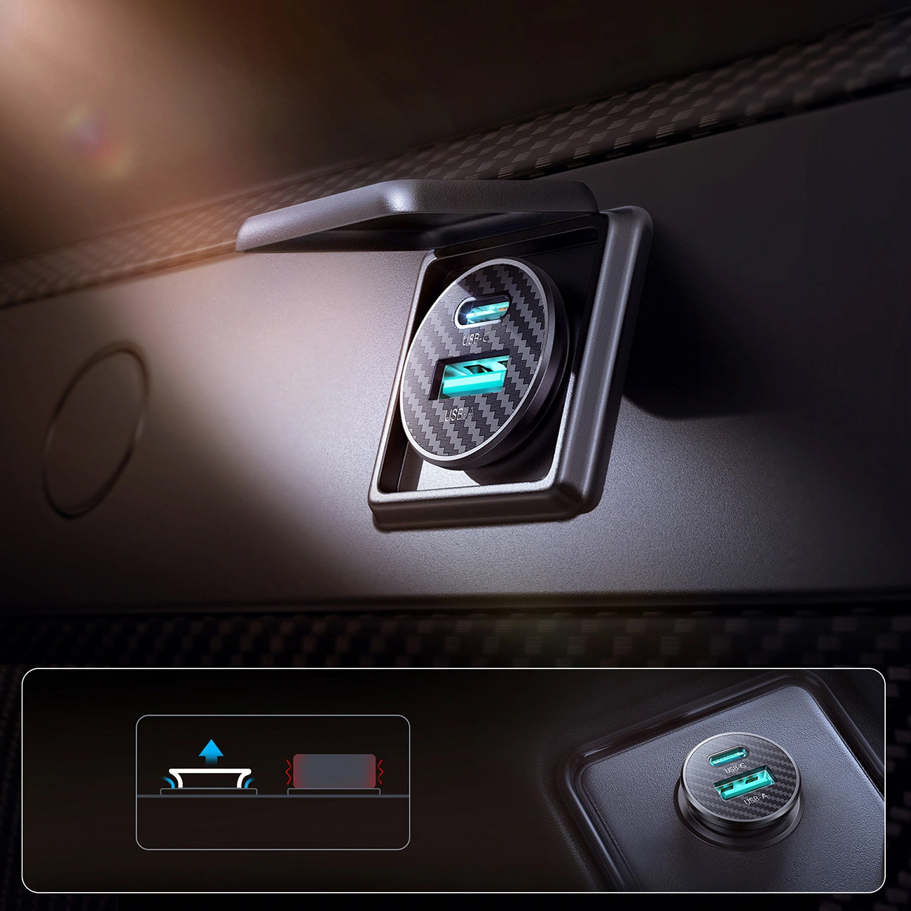 Caricabatterie Auto Joyroom JR-CCN16 Mini, 12W, 2.4A, 1 x USB-A - 1 x USB-C, Nero