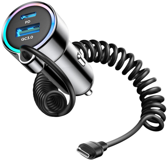 Caricabatterie Auto con Cavo USB-C Joyroom JR-CL07, 72W, 3A, 1 x USB-A - 1 x USB-C, Nero