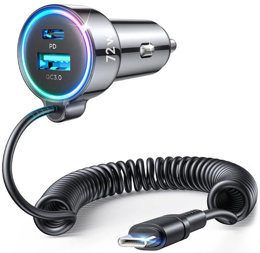 Caricabatterie Auto con Cavo USB-C Joyroom JR-CL07, 72W, 3A, 1 x USB-A - 1 x USB-C, Nero