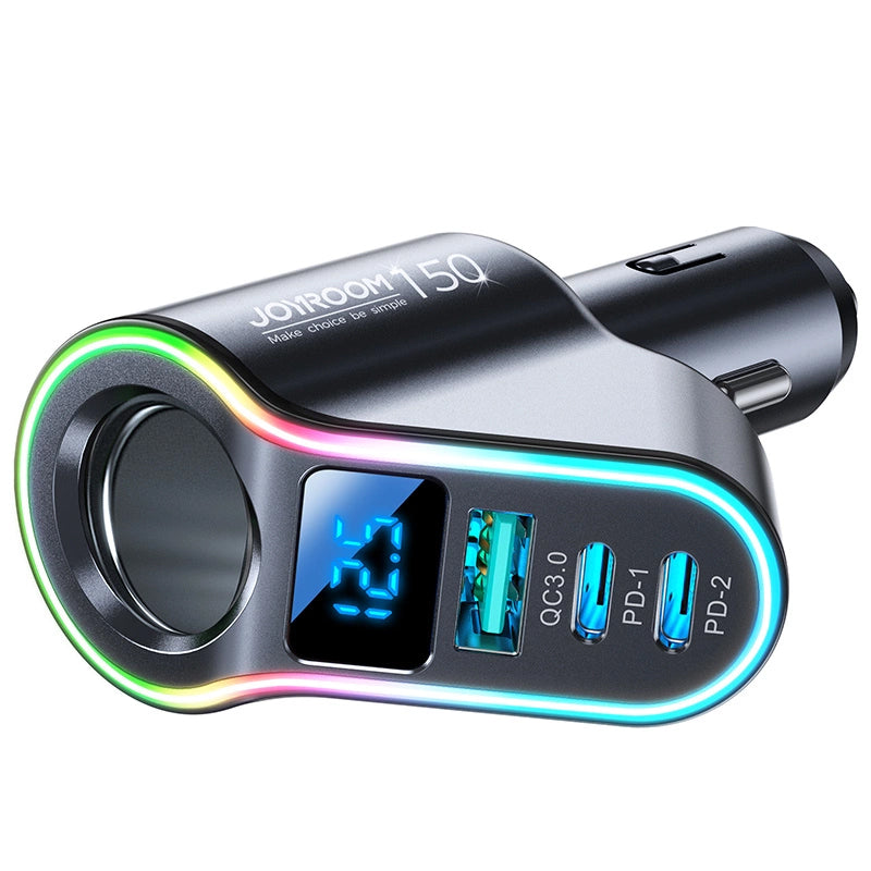 Auto-Ladegerät Joyroom JR-CL21, 150W, 3A, 1 x Zigarettenanzünder-Verlängerung - 1 x USB-A - 2 x USB-C, Schwarz