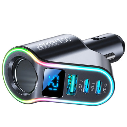 Auto-Ladegerät Joyroom JR-CL21, 150W, 3A, 1 x Zigarettenanzünder-Verlängerung - 1 x USB-A - 2 x USB-C, Schwarz