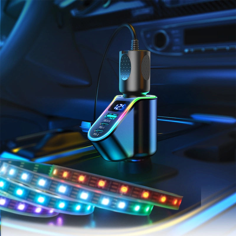 Auto-Ladegerät Joyroom JR-CL21, 150W, 3A, 1 x Zigarettenanzünder-Verlängerung - 1 x USB-A - 2 x USB-C, Schwarz