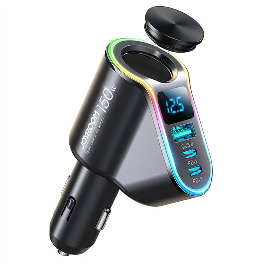 Caricabatterie Auto Joyroom JR-CL21, 150W, 3A, 1 x Estensione Accendisigari - 1 x USB-A - 2 x USB-C, Nero