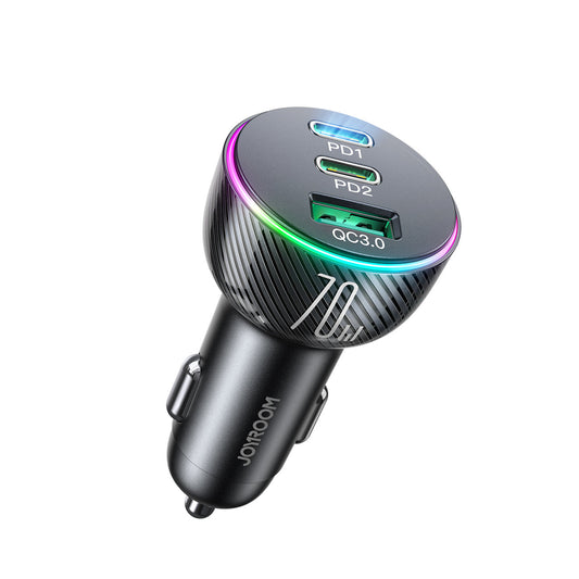 Caricabatterie Auto Joyroom JR-CL26, 70W, 4.8A, 1 x USB-A - 2 x USB-C, Nero