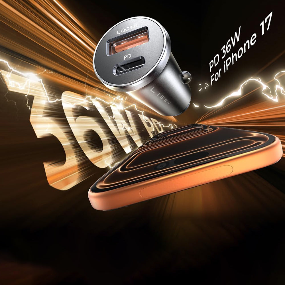 Lisen Auto-Ladegerät, 36W, 3A, 1 x USB-A - 1 x USB-C, Schwarz YL0223090002