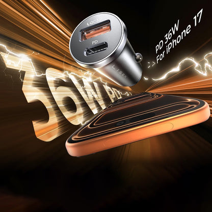 Lisen Auto-Ladegerät, 36W, 3A, 1 x USB-A - 1 x USB-C, Schwarz YL0223090002