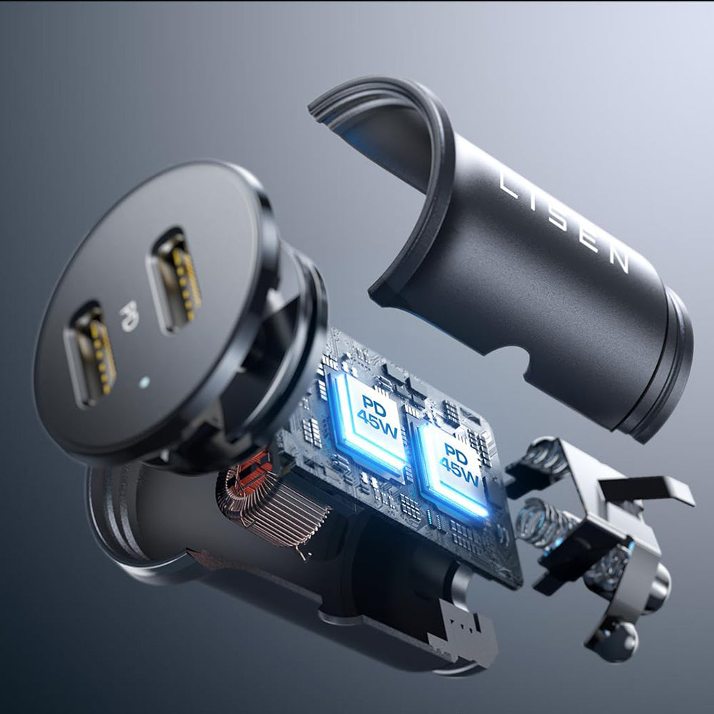Auto-Ladegerät Lisen, 45W, 3A, 2 x USB-C, Schwarz YL0223080007