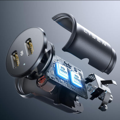 Auto-Ladegerät Lisen, 45W, 3A, 2 x USB-C, Schwarz YL0223080007