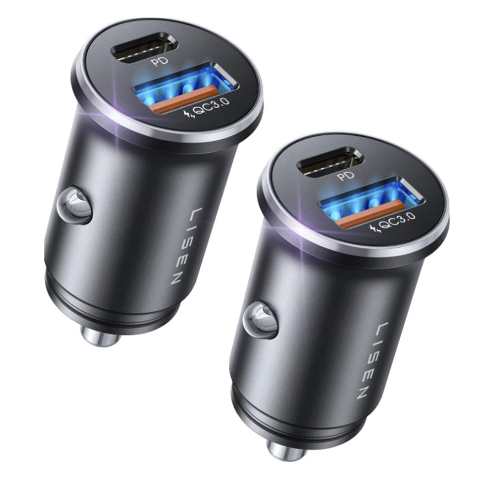 Caricabatterie Auto Lisen, 51W, 3A, 1 x USB-A - 1 x USB-C, Set 2 pezzi, Nero YL0223080037