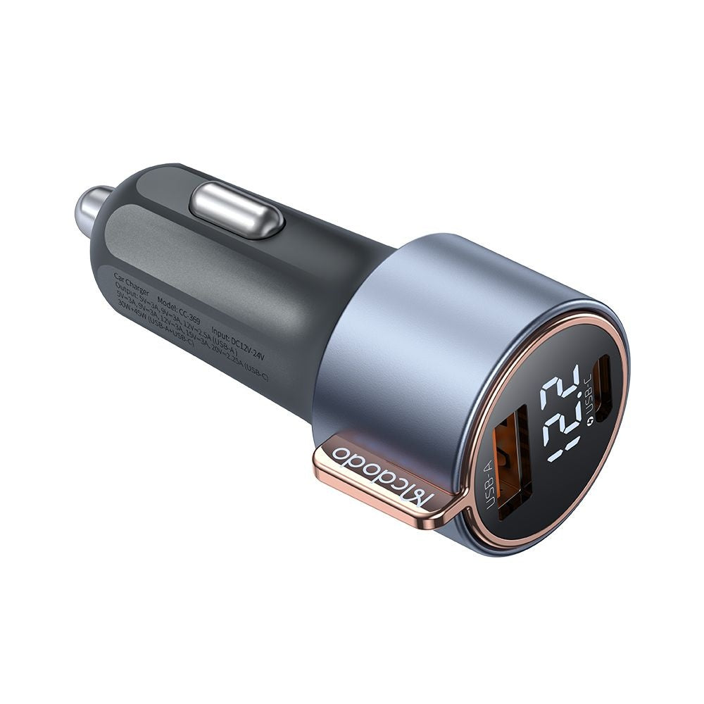 Chargeur de voiture McDodo CC-3690 Venus Display, 75W, 3A, 1 x USB-A - 1 x USB-C, Noir