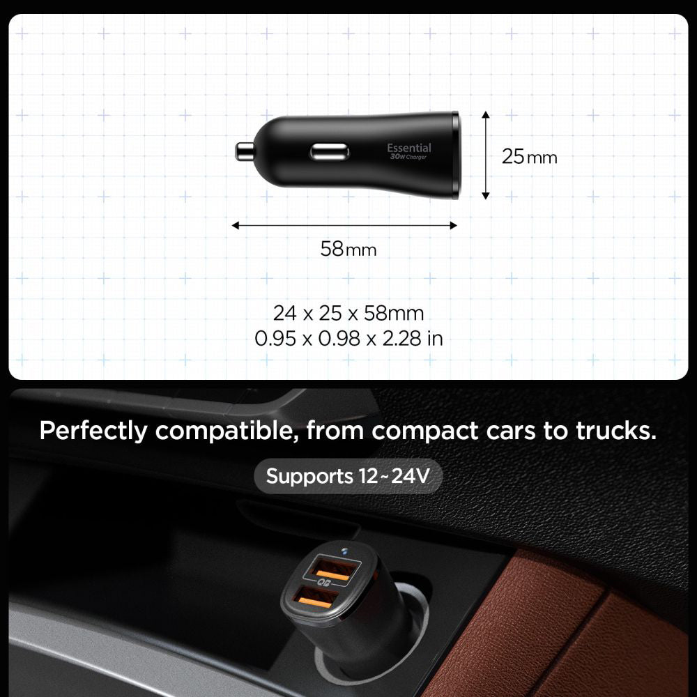 Caricabatterie Auto Spigen EV302 Essential, 30W, 3A, 2 x USB-A, Nero ACP08700