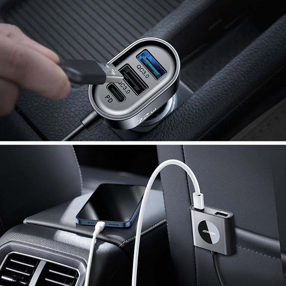 Caricabatterie Auto Joyroom JR-CL05, 72W, 3A, 2 x USB-C - 3 x USB-A, Nero