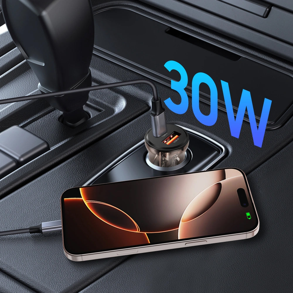 Chargeur Auto Tech-Protect CC01, 30W, 3A, 1 x USB-A - 1 x USB-C, Noir