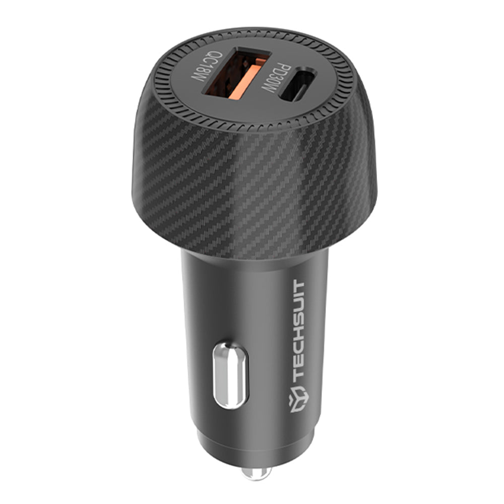 Techsuit C7 CarbonVolt Car Charger, 48W, 3A, 1 x USB-A - 1 x USB-C, Black