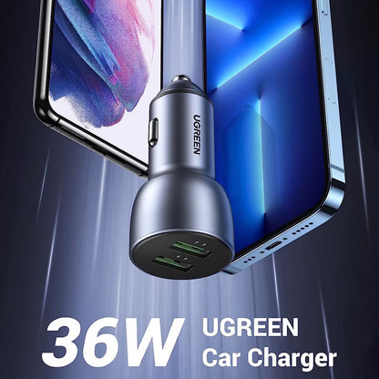 Chargeur de voiture UGREEN CD213, 36W, 3A, 2 x USB-A, Gris 