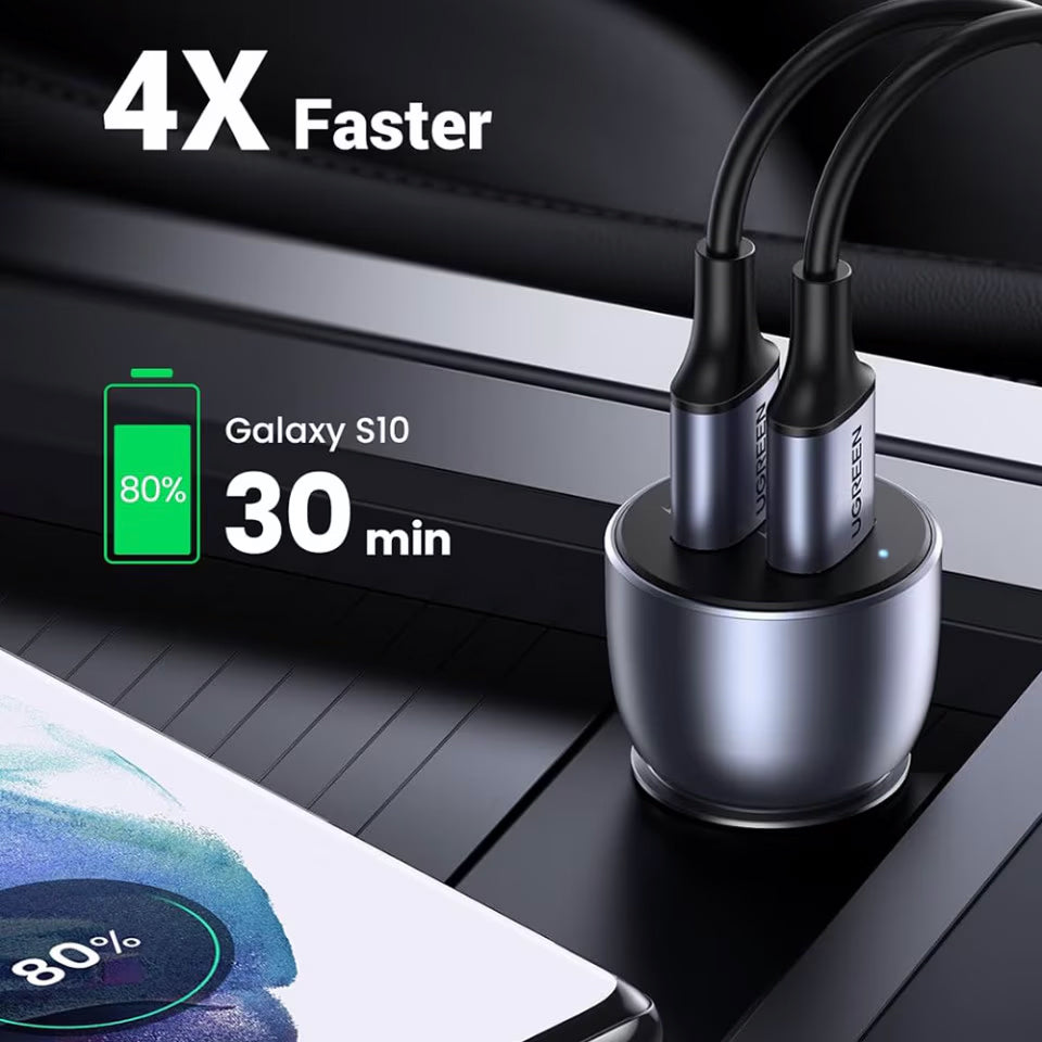 Chargeur de voiture UGREEN CD213, 36W, 3A, 2 x USB-A, Gris 