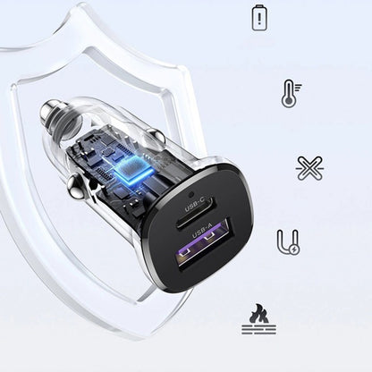 Caricabatterie Auto UGREEN EC305, 30W, 3A, 1 x USB-A - 1 x USB-C, Nero