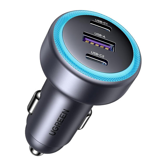Caricabatterie Auto UGREEN EC307, 30W, 3A, 1 x USB-A - 2 x USB-C, Grigio