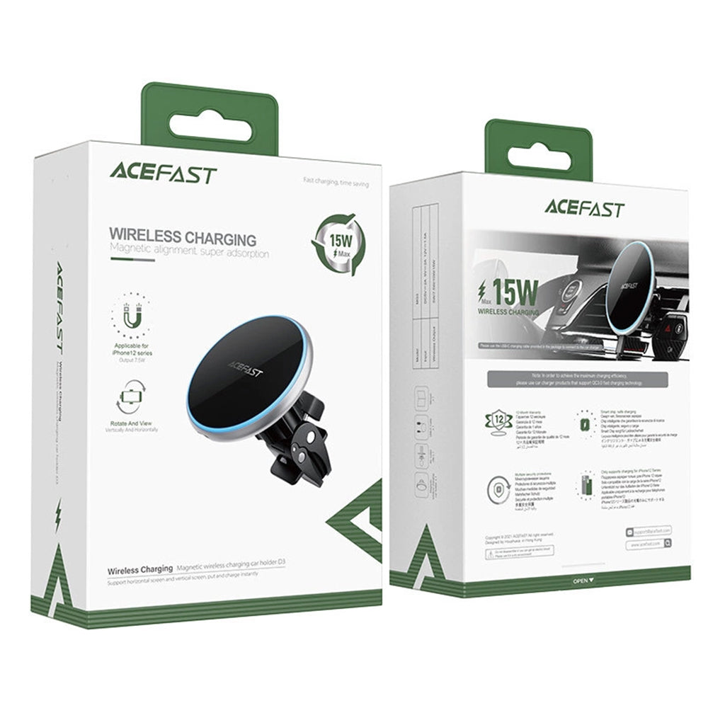 Caricabatterie Auto Wireless Acefast D3, 15W, 1.67A, Argento