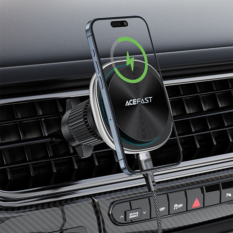 Chargeur Auto Sans Fil Acefast D41, 15W, 1.67A, Argenté