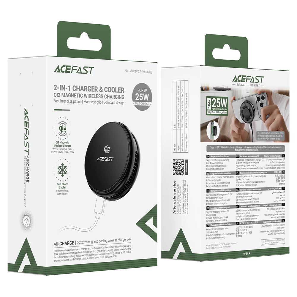 Chargeur Réseau Sans Fil Acefast E47 2en1, 25W, Noir