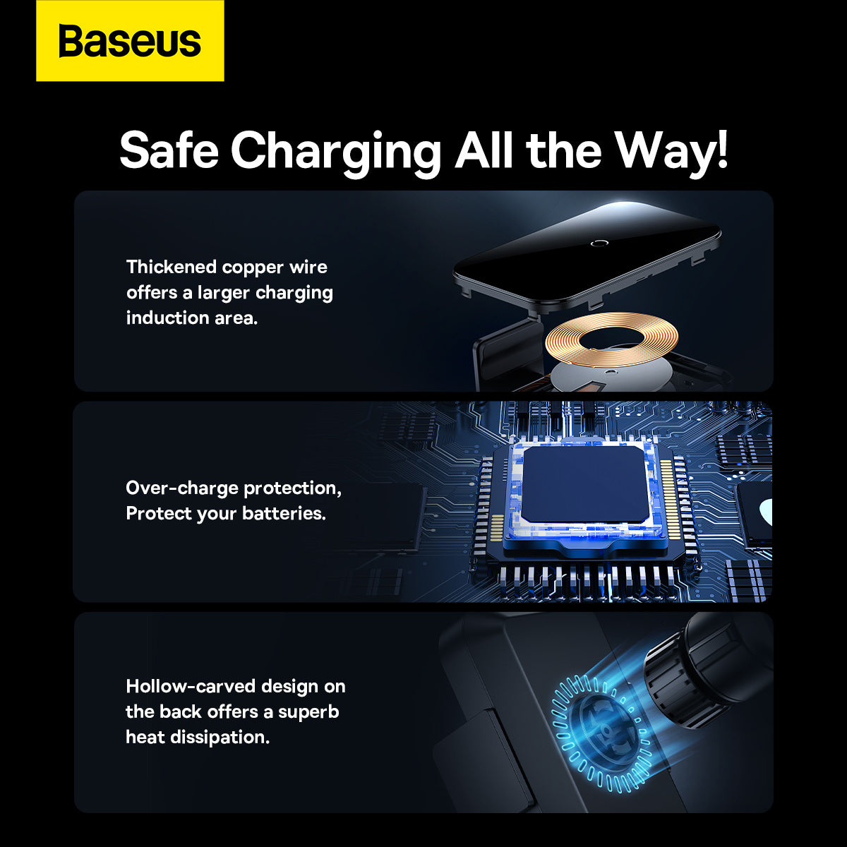 Chargeur Voiture Sans Fil Baseus Halo, 15W, 1.67A, Noir SUDD000001
