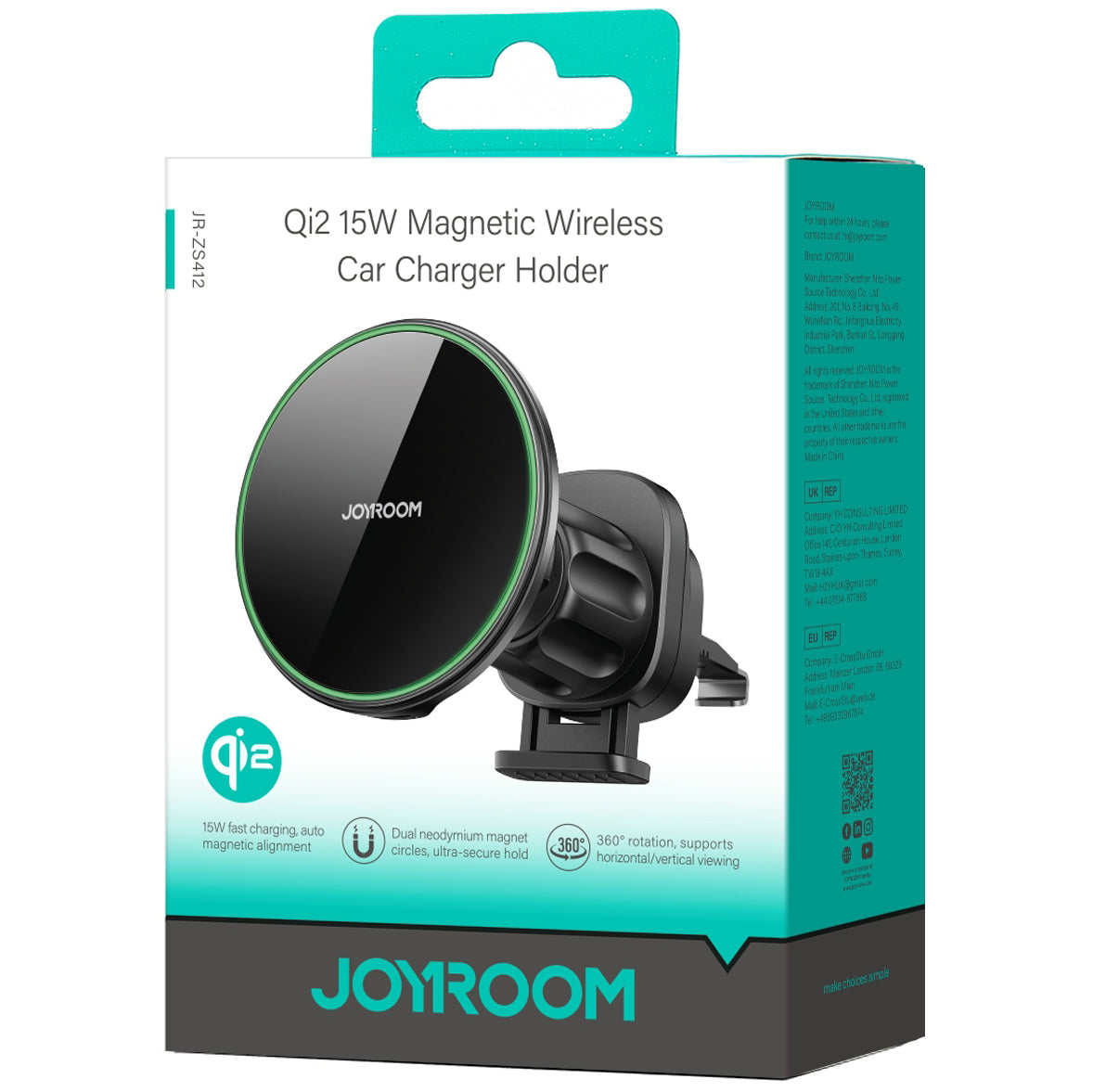 Caricabatterie Auto Wireless Joyroom JR-ZS412, 15W, 1.67A, Nero