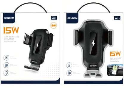 Caricabatterie Auto Wireless Sendem W33, 15W, 1.67A, Nero