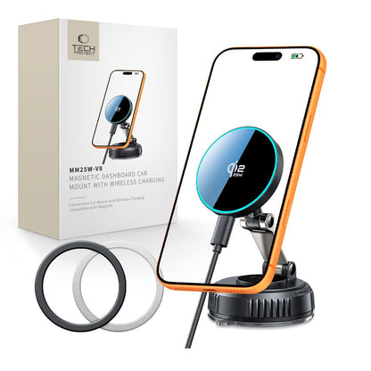 Caricabatterie Auto Wireless Tech-Protect MM25W-V8, 25W, Nero