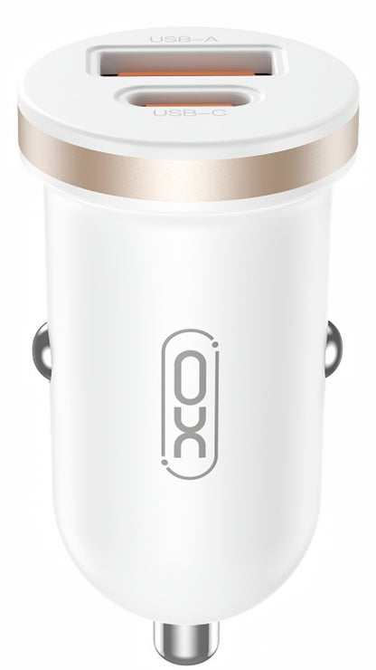 Caricabatterie Auto XO Design CC56, 30W, 3A, 1 x USB-A - 1 x USB-C, Bianco