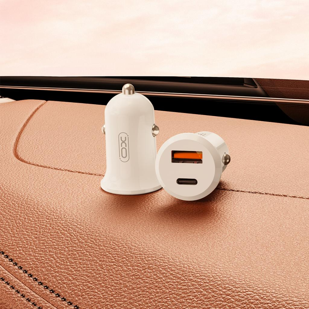 Auto-Ladegerät XO Design CC69, 30W, 3A, 1 x USB-A - 1 x USB-C, Weiß