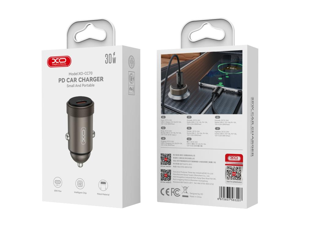 Caricabatterie Auto XO Design CC70, 30W, 3A, 1 x USB-C, Nero