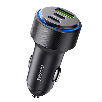 Chargeur de voiture Yesido Y50, 60W, 3A, 1 x USB-A - 2 x USB-C, Noir