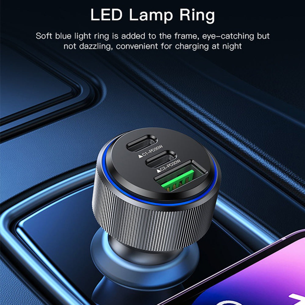 Chargeur de voiture Yesido Y50, 60W, 3A, 1 x USB-A - 2 x USB-C, Noir