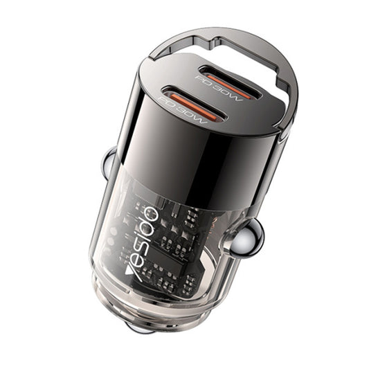 Chargeur de voiture Yesido Y69, 30W, 3A, 2 x USB-C, Noir