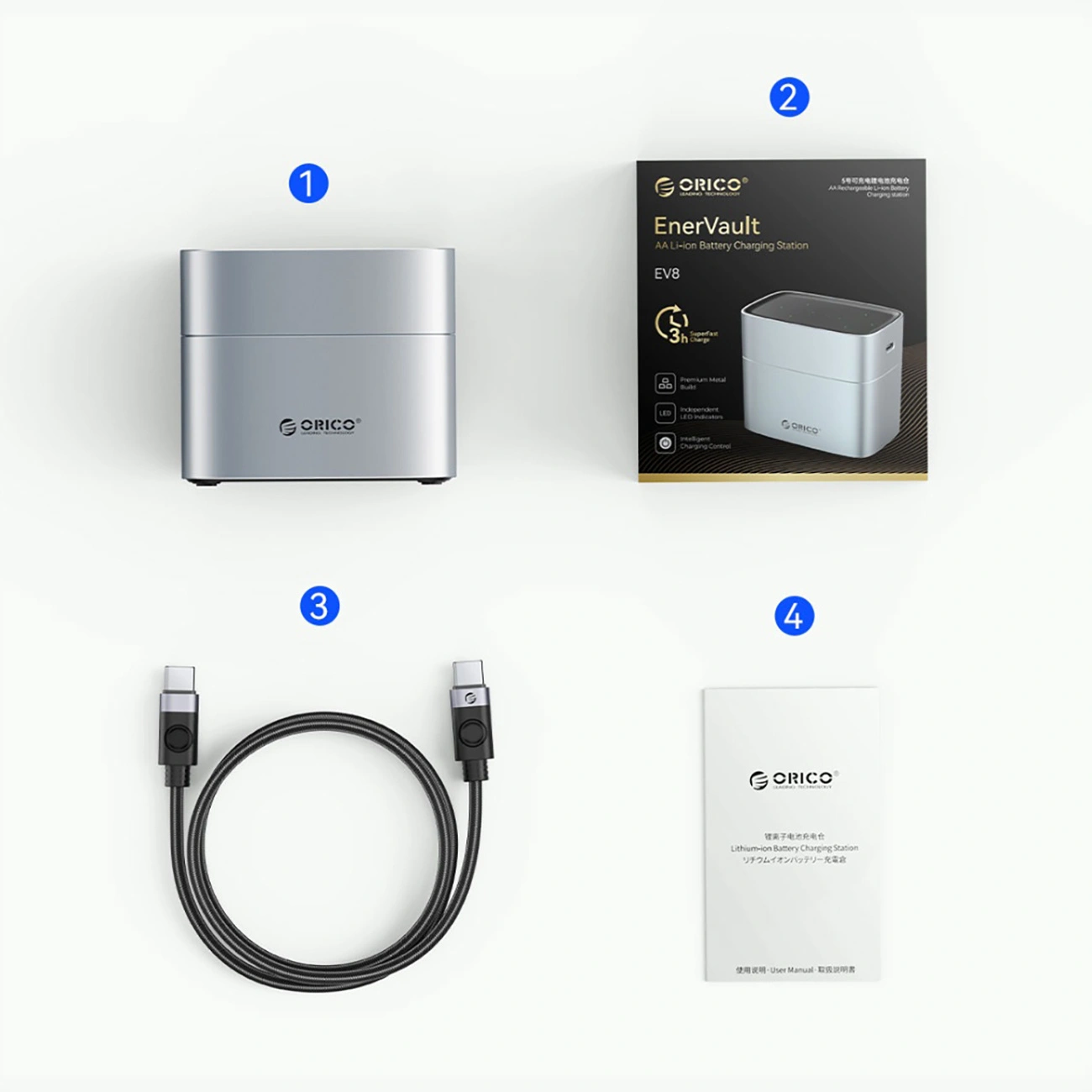 Orico EV8 Batterieladegerät, AA, Grau