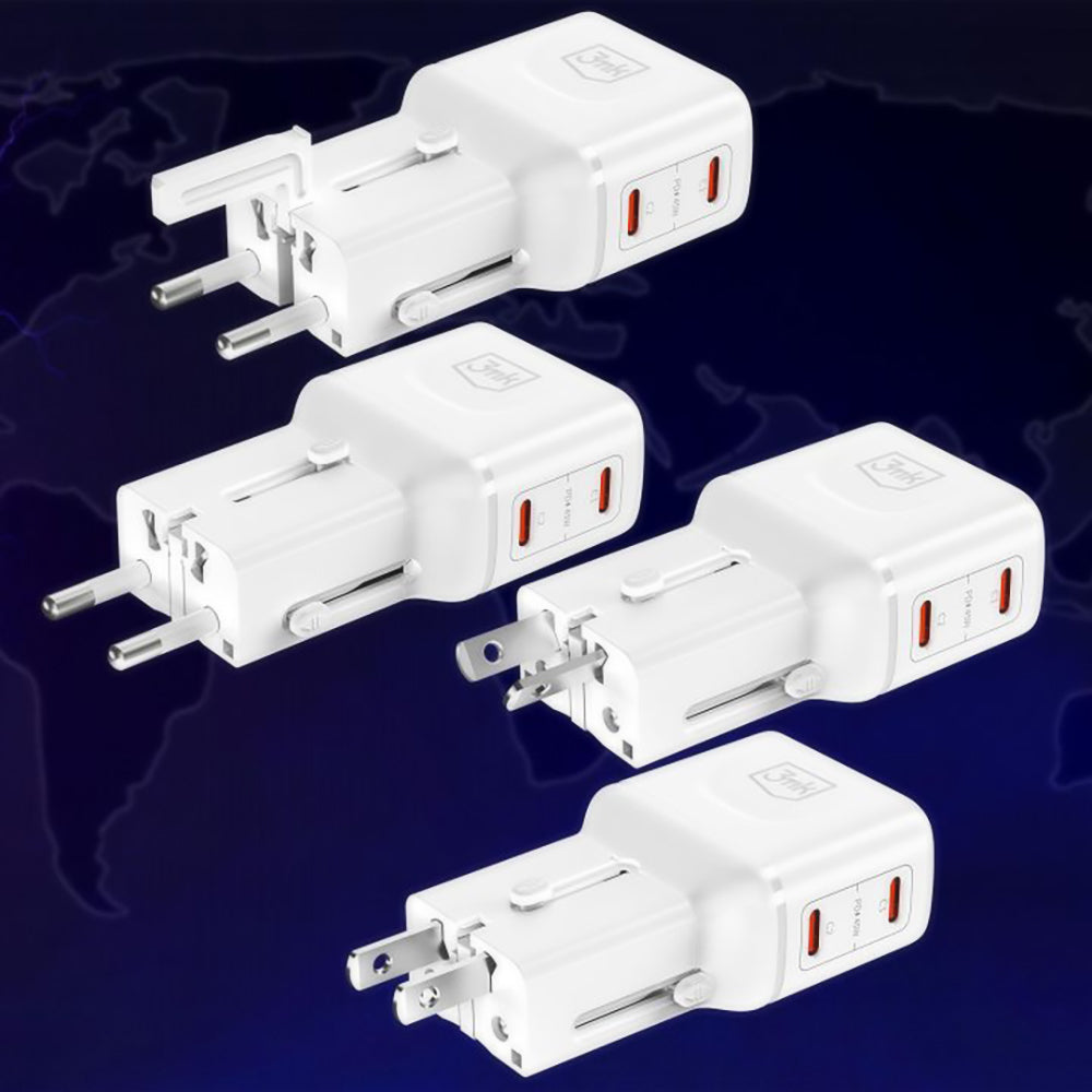 3MK Globe Travel Netzladegerät, 45W, 3A, 2 x USB-C, Weiß