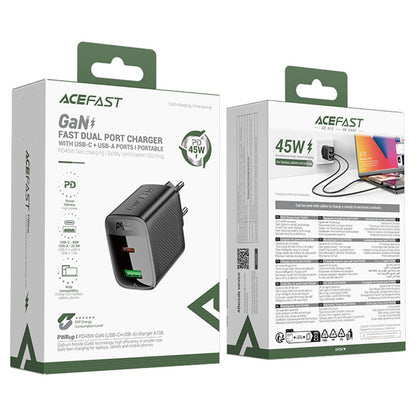Netzladegerät Acefast A106, 45W, 3A, 1 x USB-A - 1 x USB-C, Schwarz