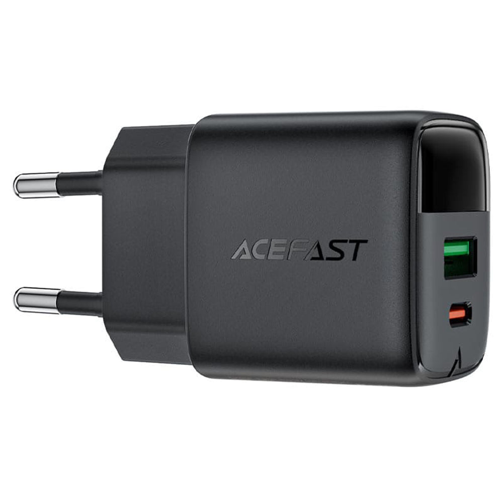 Caricabatterie Rete Acefast A114 Display, 25W, 3A, 1 x USB-A - 1 x USB-C, Nero