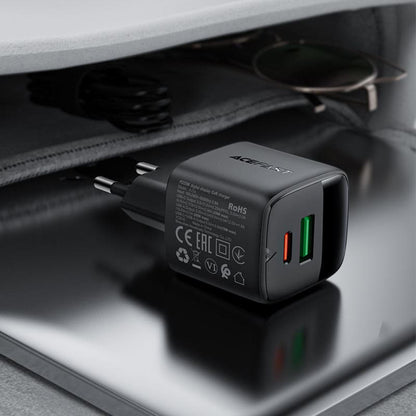 Caricabatterie Rete Acefast A114 Display, 25W, 3A, 1 x USB-A - 1 x USB-C, Nero