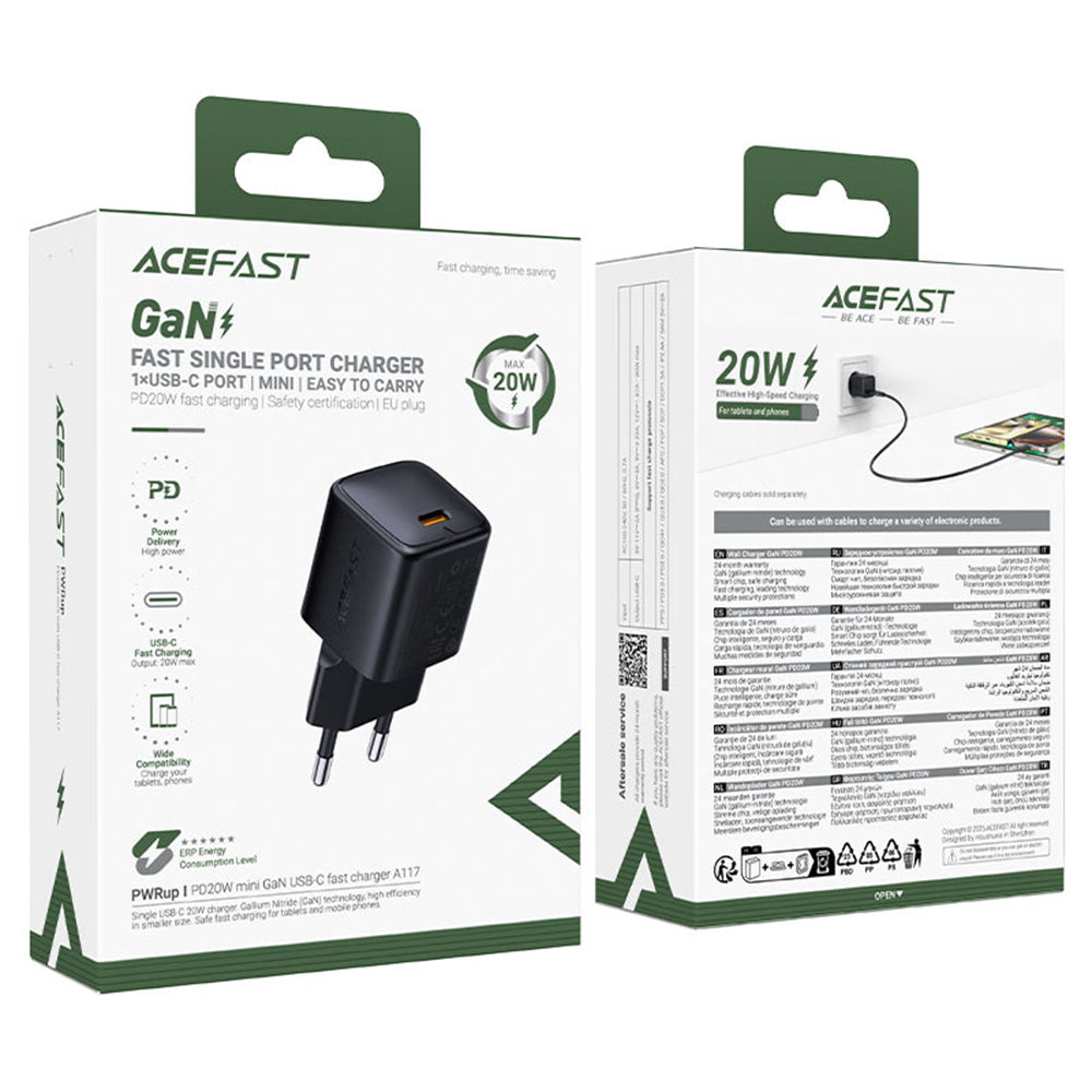 Netzladegerät Acefast A117, 20W, 3A, 1 x USB-C, Schwarz