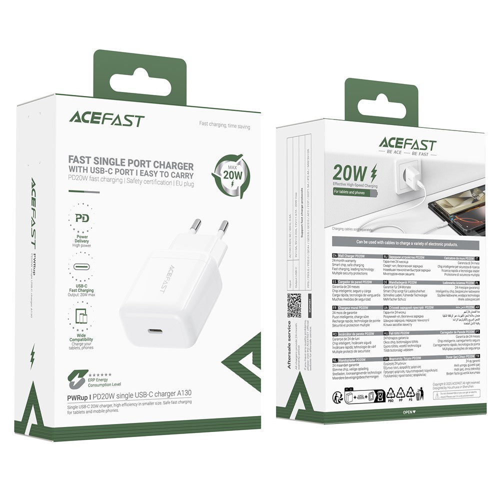 Acefast A130 Network Charger, 20W, 3A, 1 x USB-C, White
