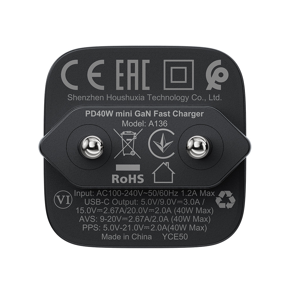 Netzladegerät Acefast A136, 40W, 3A, 1 x USB-C, Schwarz