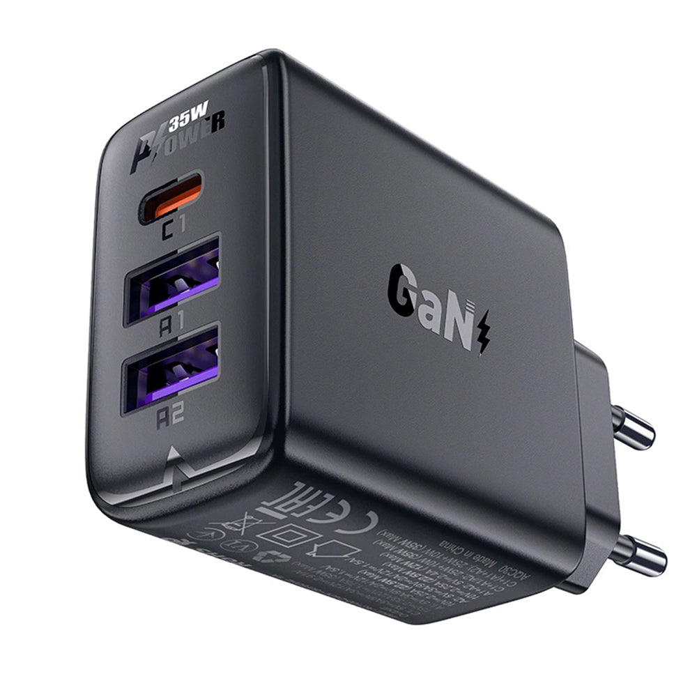 Caricabatterie Retea Acefast A57, 35W, 3A, 2 x USB-A - 1 x USB-C, Nero